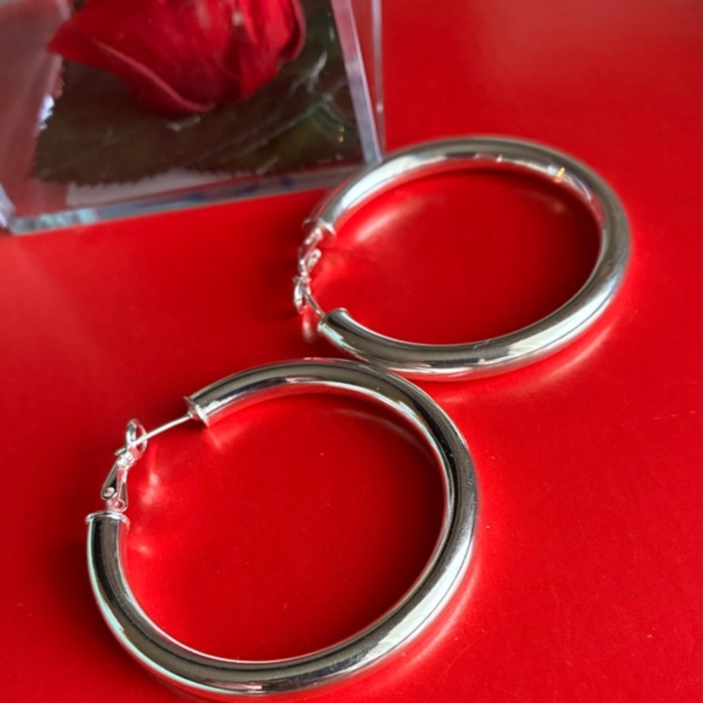925 Silver Earrings,Classic Chunky Hoop Earrings in Silver